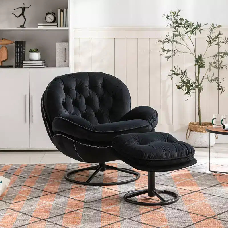 Fauteuils d'appoint modernes Okak pour chambre à coucher avec pouf, fauteuil de loisirs avec siège rembourré