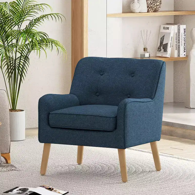 Fauteuils d'appoint modernes Okak du milieu du siècle pour chambre à coucher, fauteuil d'appoint en tissu capitonné avec pieds en bois massif pour salon