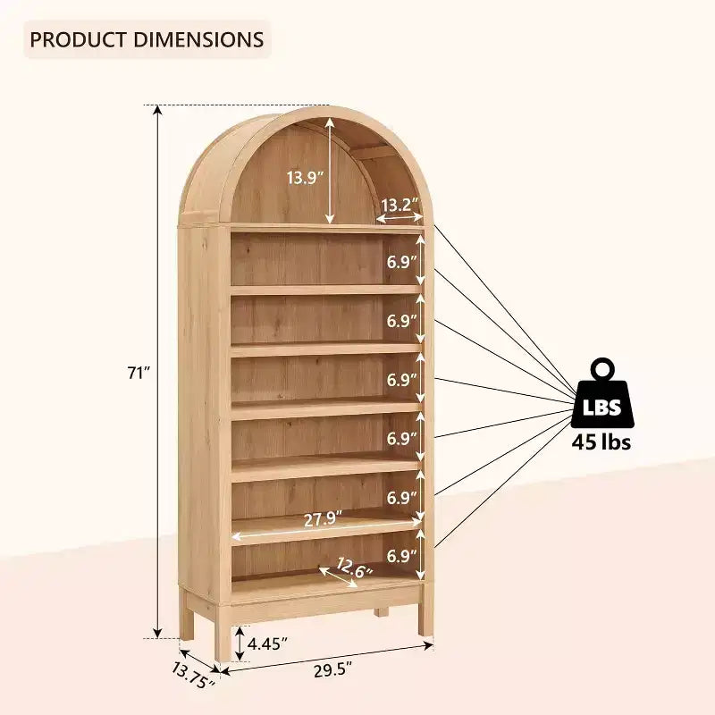 Bibliothèque SinCiDo à arche, meuble de rangement de style ferme moderne avec étagères réglables, bibliothèque en bois avec étagère ouverte pour bureau à domicile