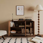 GDFStudio Hobson Meuble de Rangement Décoratif Moderne 47 avec Portes et Étagères en Rotin et Bois Massif