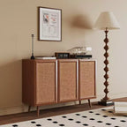 GDFStudio Hobson Meuble de Rangement Décoratif Moderne 47 avec Portes et Étagères en Rotin et Bois Massif