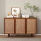 GDFStudio Hobson Meuble de Rangement Décoratif Moderne 47 avec Portes et Étagères en Rotin et Bois Massif