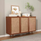 GDFStudio Hobson Meuble de Rangement Décoratif Moderne 47 avec Portes et Étagères en Rotin et Bois Massif