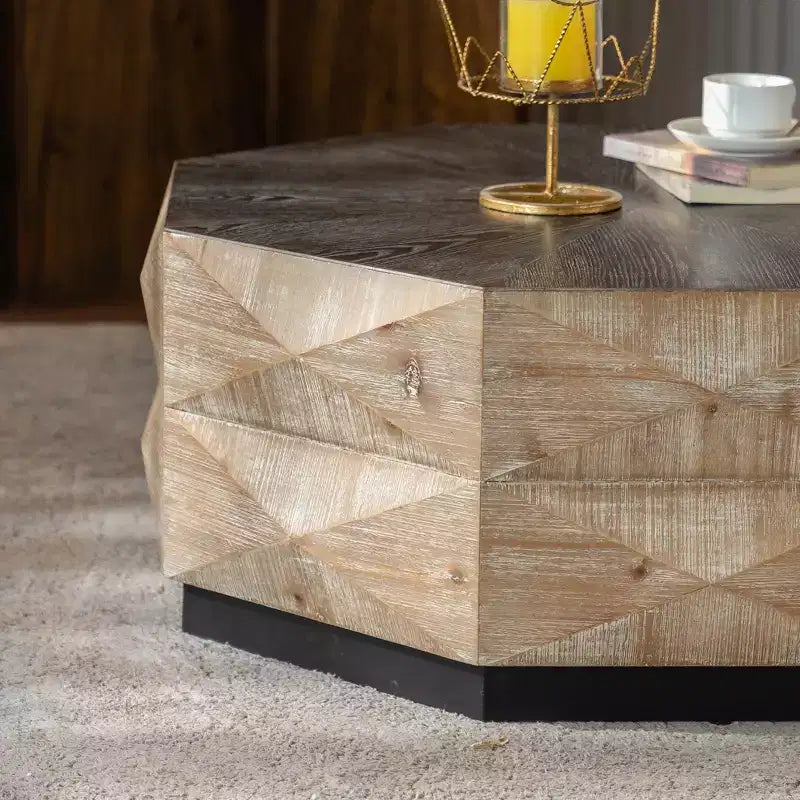 Table Basse Octogonale en Bois GDFStudio Jean Rustic 36 à Motif Gaufré
