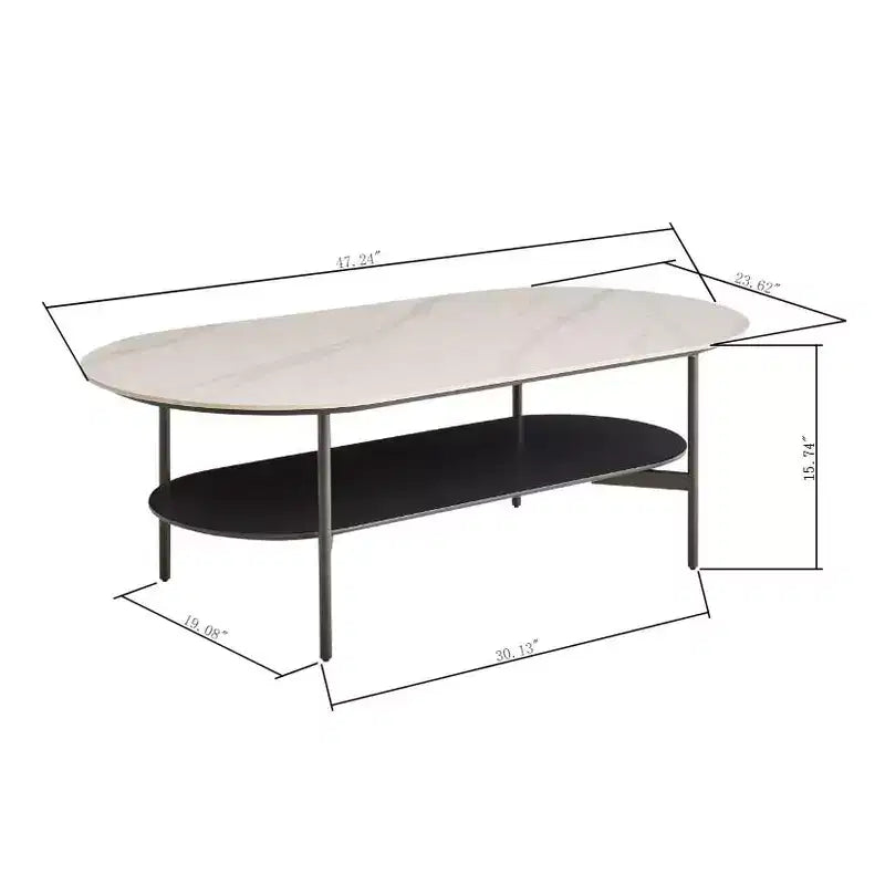 GDFStudio Albert Table Basse en Bois à Double Couche de 120 cm avec Plateau en Céramique