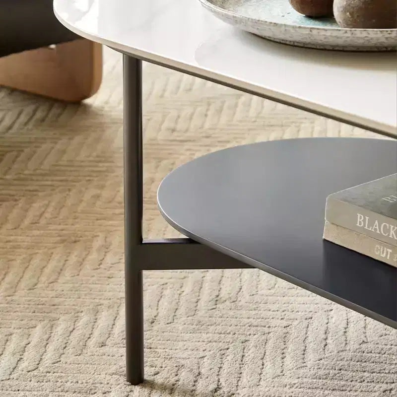 GDFStudio Albert Table Basse en Bois à Double Couche de 120 cm avec Plateau en Céramique