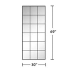 Miroir rectangulaire noir 69x30 en pied avec cadre métallique et carreaux, idéal pour salle de bain, chambre, entrée, salon