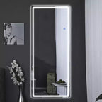 Miroir de sol rectangulaire LED 63x20 avec support, miroir pleine longueur HD avec cadre en alliage d'aluminium et 3 températures de couleur, argent