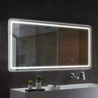 Miroir de sol rectangulaire LED 63x20 avec support, miroir pleine longueur HD avec cadre en alliage d'aluminium et 3 températures de couleur, argent