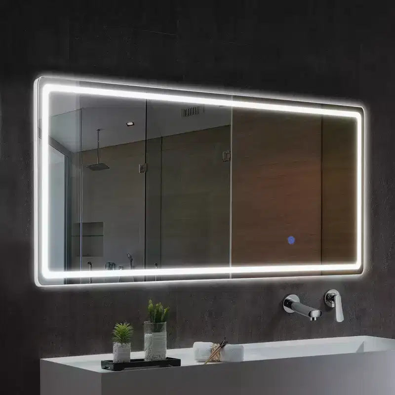 Miroir de sol rectangulaire LED 63x20 avec support, miroir pleine longueur HD avec cadre en alliage d'aluminium et 3 températures de couleur, argent