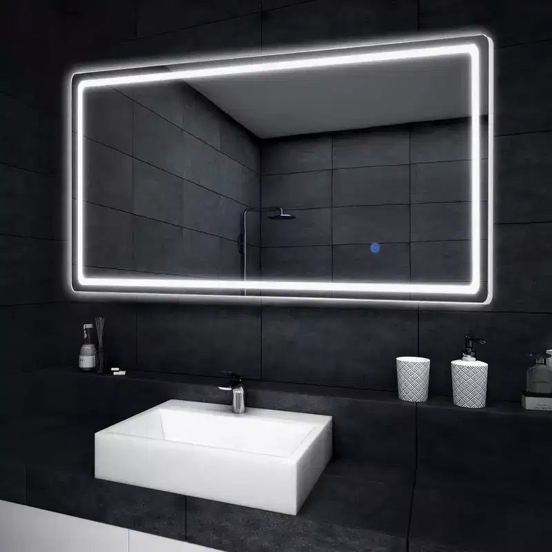 Miroir de sol rectangulaire LED 63x20 avec support, miroir pleine longueur HD avec cadre en alliage d'aluminium et 3 températures de couleur, argent