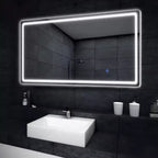 Miroir de sol rectangulaire LED 63x20 avec support, miroir pleine longueur HD avec cadre en alliage d'aluminium et 3 températures de couleur, argent