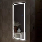 Miroir de sol rectangulaire LED 63x20 avec support, miroir pleine longueur HD avec cadre en alliage d'aluminium et 3 températures de couleur, argent
