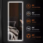 Miroir de sol rectangulaire LED 63x20 avec support, miroir pleine longueur HD avec cadre en alliage d'aluminium et 3 températures de couleur, argent