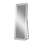Miroir de sol rectangulaire LED 63x20 avec support, miroir pleine longueur HD avec cadre en alliage d'aluminium et 3 températures de couleur, argent