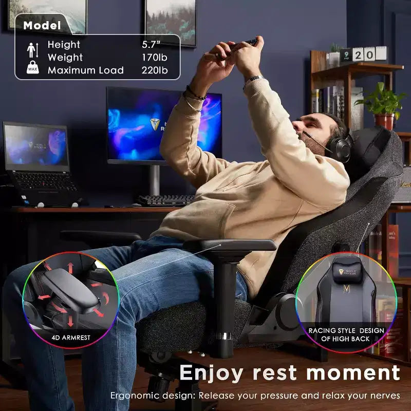 Chaise de jeu AMERLIFE, ergonomique, avec support lombaire, appui-tête et accoudoirs 4D pour ordinateur