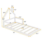 Cadre de Lit Jumeau Okak avec Tête de Lit Rangement, Lit Jumeau en Bois avec Tête de Lit en Forme de Maison pour Chambre, Blanc