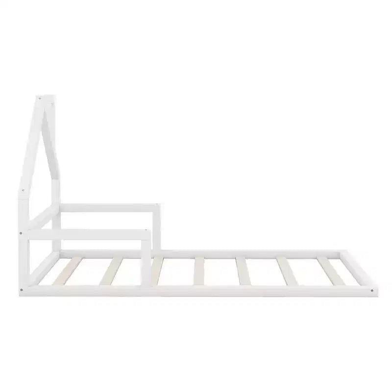 Cadre de Lit Jumeau Okak avec Tête de Lit Rangement, Lit Jumeau en Bois avec Tête de Lit en Forme de Maison pour Chambre, Blanc