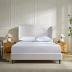 Okak 54Queen Size Bed Frame with Upholstered Wingback, Premium Chenille Platform Bed with Minimalist Design for Bedroom,Cream