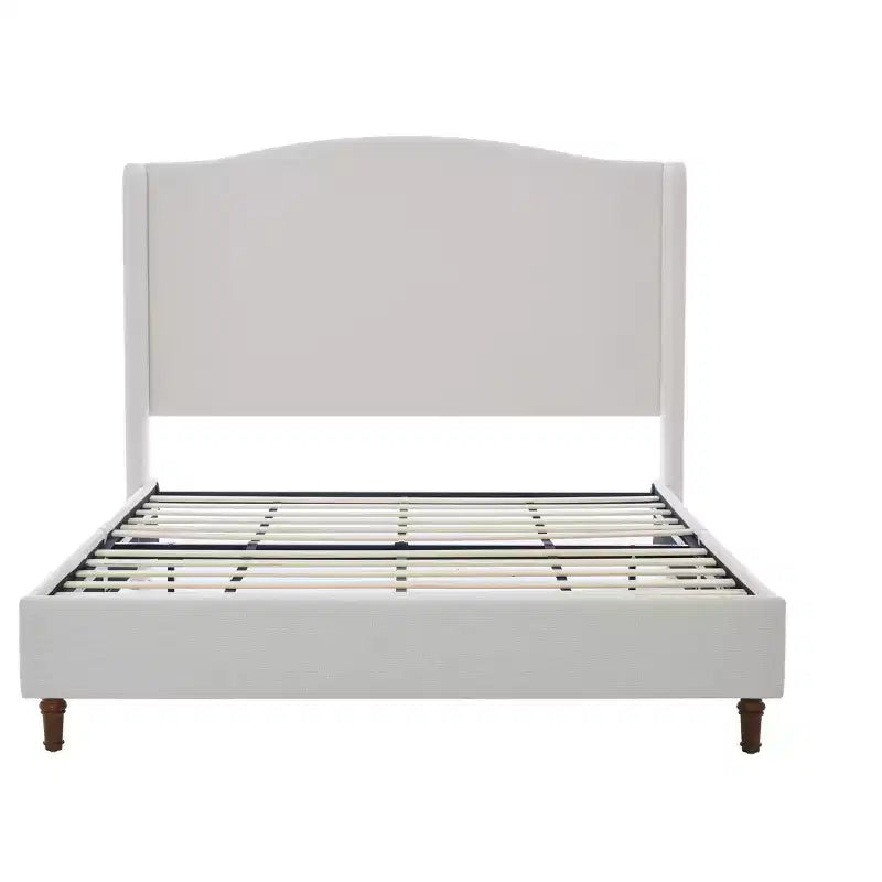 Okak 54 Cadre de lit double avec dossier rembourré, lit plateforme en chenille de qualité supérieure avec design minimaliste pour chambre à coucher, crème