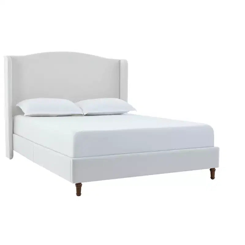 Okak 54 Cadre de lit double avec dossier rembourré, lit plateforme en chenille de qualité supérieure avec design minimaliste pour chambre à coucher, crème