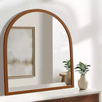 Miroir de salle de bain arqué 35x31 avec crochets de suspension, cadre en bois et images HD, miroir mural pour chambre à coucher, salon, entrée, noyer