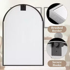 Miroir de salle de bain arqué 36x24 avec cadre en alliage d'aluminium, miroir mural HD à suspendre pour chambre à coucher, salon, entrée, argent