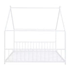 Cadre de lit double Okak avec rangement, cadre de lit double pour enfants, lit plateforme en métal en forme de maison avec lit gigogne double, blanc