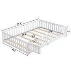 Lit jumeau Okak avec tête de lit, cadre de lit plateforme en bois massif avec clôture, adapté aux enfants, bois de pin, blanc