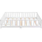 Lit jumeau Okak avec tête de lit, cadre de lit plateforme en bois massif avec clôture, adapté aux enfants, bois de pin, blanc