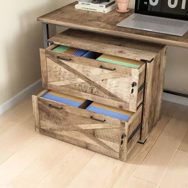 Meuble de classement latéral Karl Home à 2 tiroirs en panneaux de particules gris de 80 cm de large