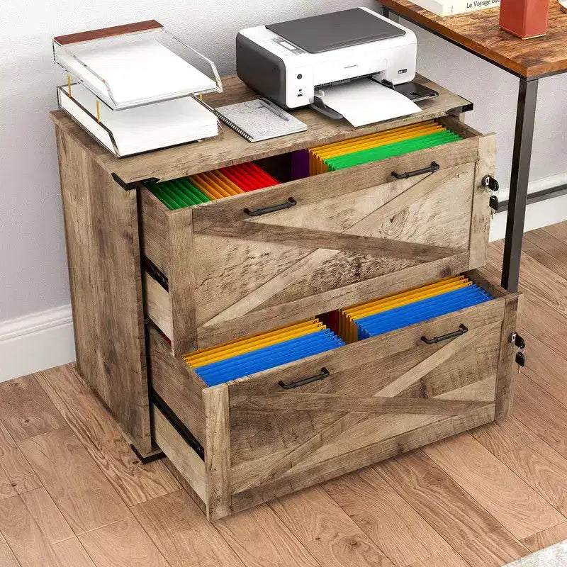 Meuble de classement latéral Karl Home à 2 tiroirs en panneaux de particules gris de 80 cm de large