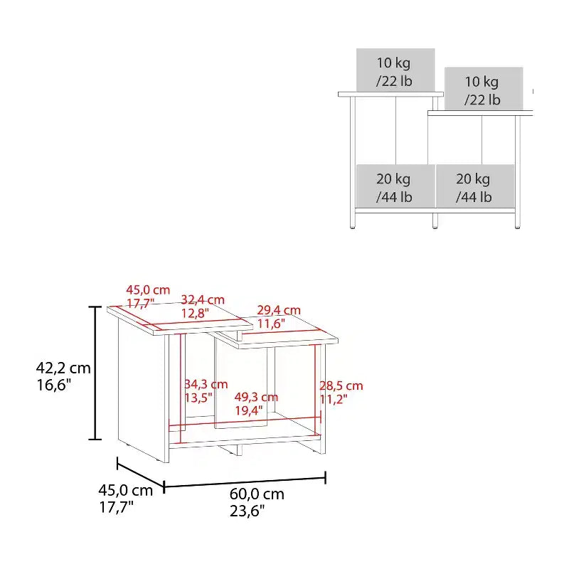 Table basse rectangulaire moderne Okak 16.6 H avec étagère inférieure ouverte pour rangement de bureau à domicile pour salon/bureau, gain de place