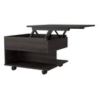 Table basse relevable rectangulaire moderne Okak 15.3 H avec roulettes et 1 étagère ouverte pour salon/bureau, gain de place