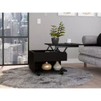 Table basse relevable rectangulaire moderne Okak 15.3 H avec roulettes et 1 étagère ouverte pour salon/bureau, gain de place