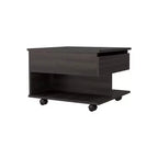 Table basse relevable rectangulaire moderne Okak 15.3 H avec roulettes et 1 étagère ouverte pour salon/bureau, gain de place