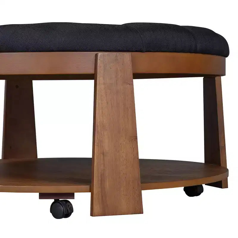 Table basse ottomane ronde Okak, grande, à 2 niveaux, capitonnée avec étagère de rangement pour salon/bureau, gain de place