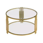 Table basse ottomane ronde Okak, grande, à 2 niveaux, capitonnée avec étagère de rangement pour salon/bureau, gain de place