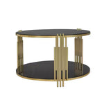 Table basse ottomane ronde Okak, grande, à 2 niveaux, capitonnée avec étagère de rangement pour salon/bureau, gain de place