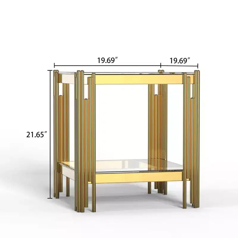 Table basse rectangulaire/carrée Okak avec plateau en verre trempé et cadre en acier pour salon/bureau, peu encombrante