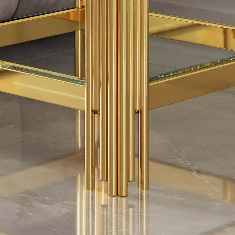Table basse rectangulaire/carrée Okak avec plateau en verre trempé et cadre en acier pour salon/bureau, peu encombrante