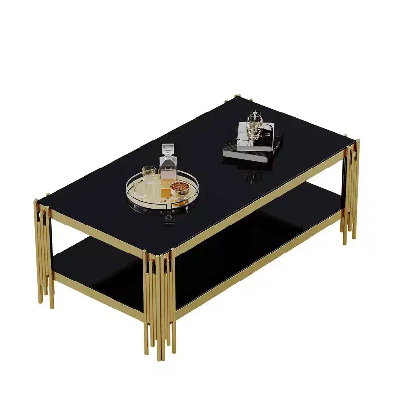 Table basse rectangulaire/carrée Okak avec plateau en verre trempé et cadre en acier pour salon/bureau, peu encombrante