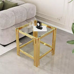 Table basse rectangulaire/carrée Okak avec plateau en verre trempé et cadre en acier pour salon/bureau, peu encombrante
