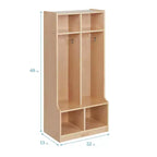 Portemanteau 2 sections ECR4Kids avec banc et casiers de rangement, mobilier pour enfants