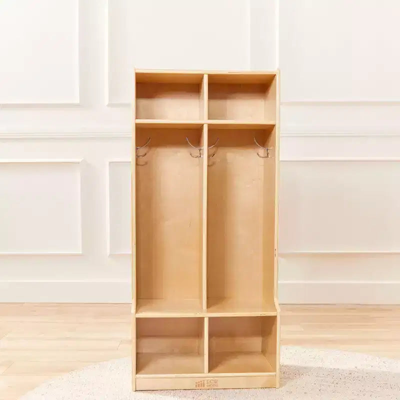 Portemanteau 2 sections ECR4Kids avec banc et casiers de rangement, mobilier pour enfants