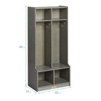Portemanteau 2 sections ECR4Kids avec banc et casiers de rangement, mobilier pour enfants