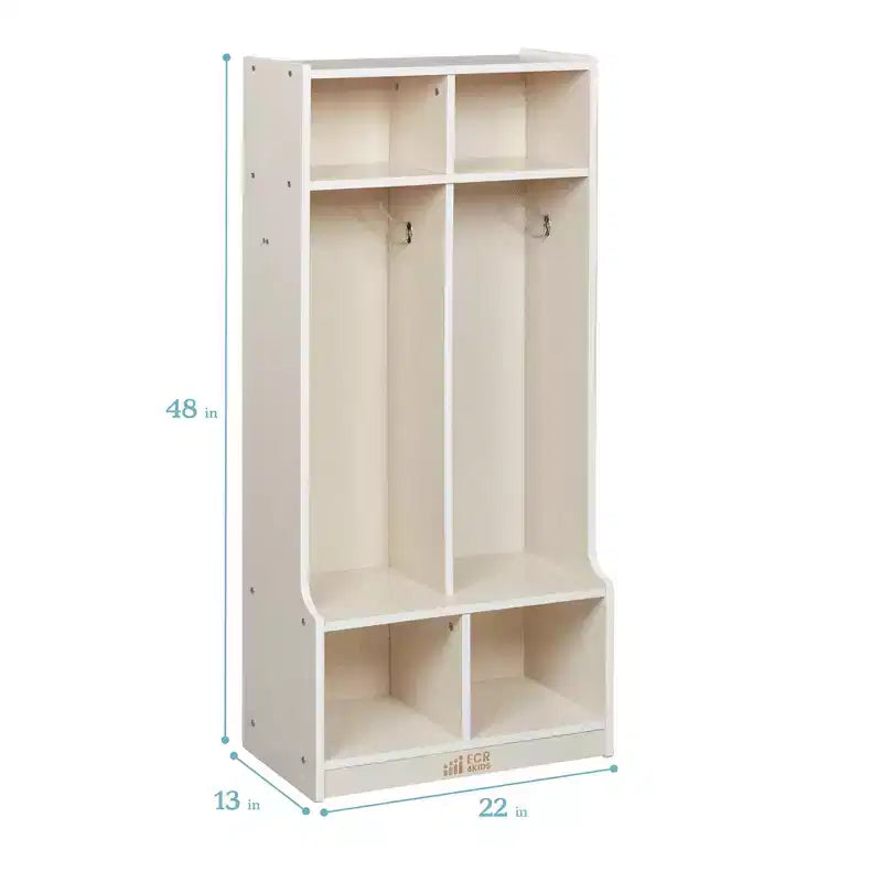 Portemanteau 2 sections ECR4Kids avec banc et casiers de rangement, mobilier pour enfants