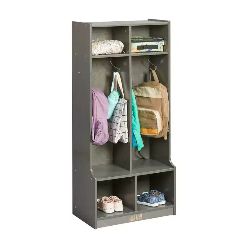 Portemanteau 2 sections ECR4Kids avec banc et casiers de rangement, mobilier pour enfants