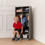Portemanteau 2 sections ECR4Kids avec banc et casiers de rangement, mobilier pour enfants