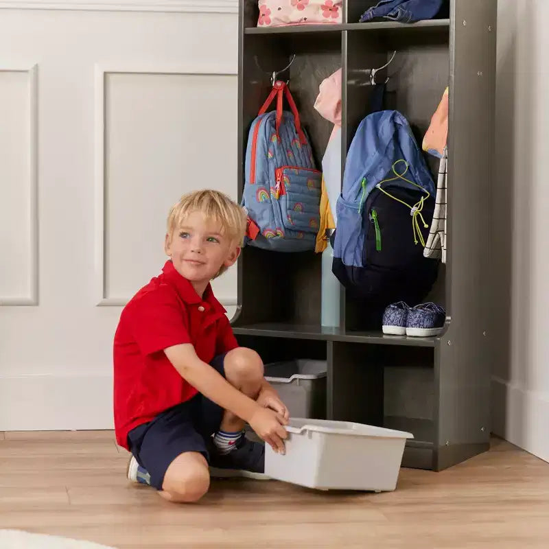 Portemanteau 2 sections ECR4Kids avec banc et casiers de rangement, mobilier pour enfants